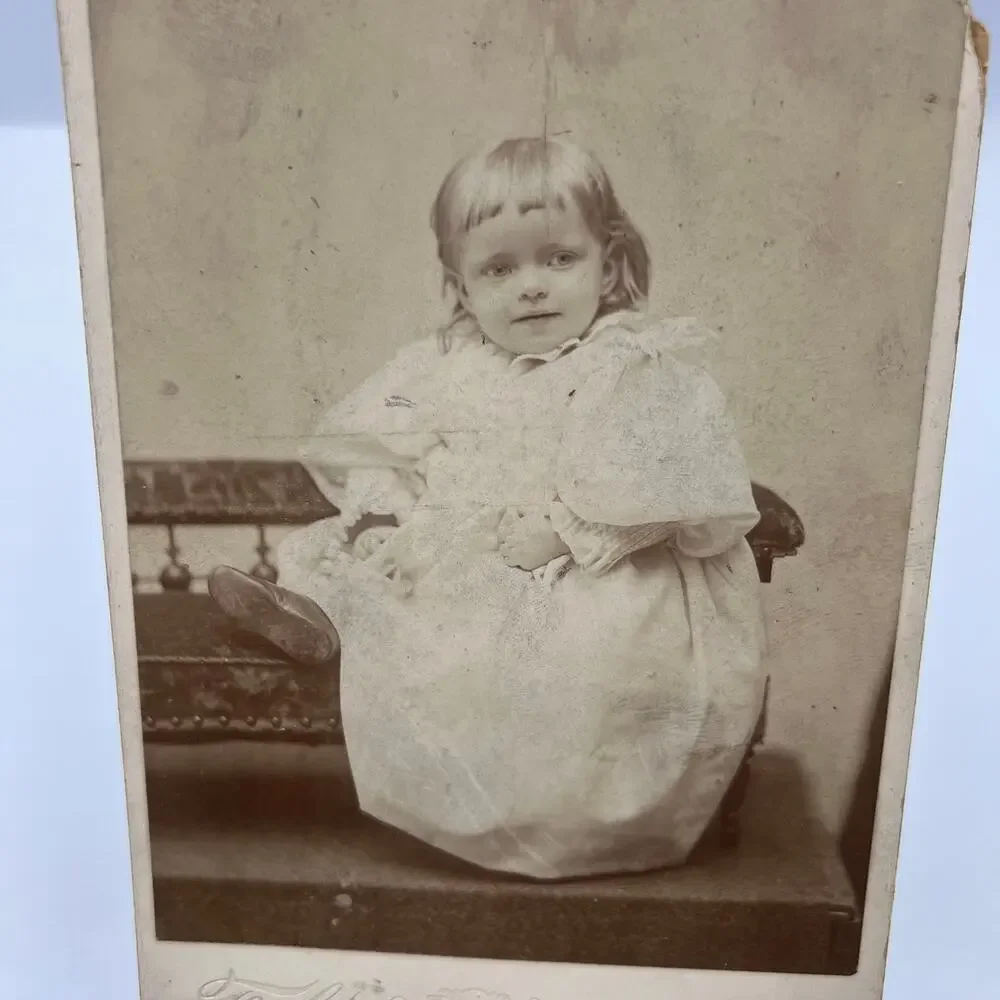 Antique Mounted‎ Black White Photo Gown Baby 1800's 215 East Chicago Avenue